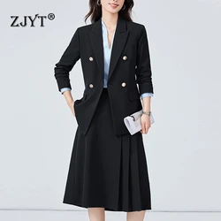 ZJYT autunno moda donna Blazer vestito con gonna due pezzi vestito ufficio signora abbigliamento da lavoro Business Chic giacca vestito Plus Size