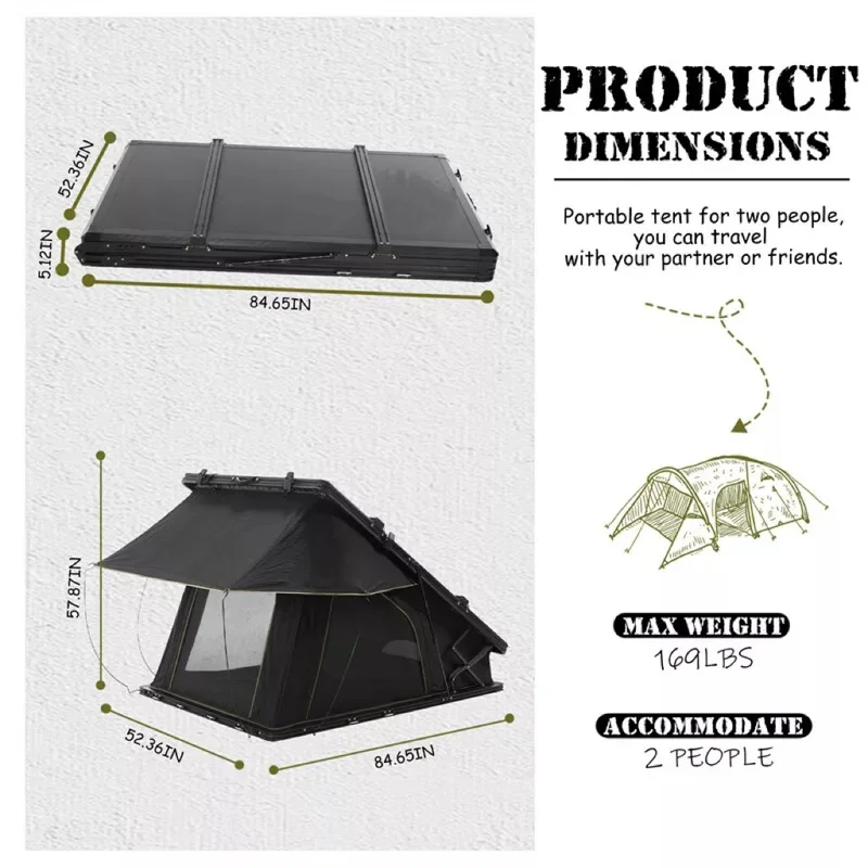 High Quality Factory Supply Super Thin Lightweight Triangular Aluminum Automatic Car Roof Top Tent For Truck Outdoor Camping