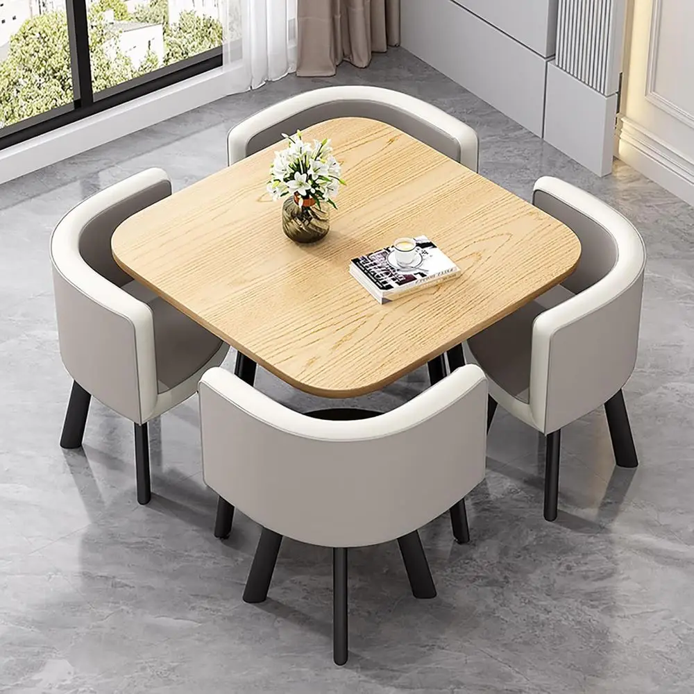 

Элегантный круглый обеденный комплект на 4 персоны — идеально подходит для кухни, офиса, кафе, балкона, гостиной — прочный хлопково-льняной материал, компактный дизайн