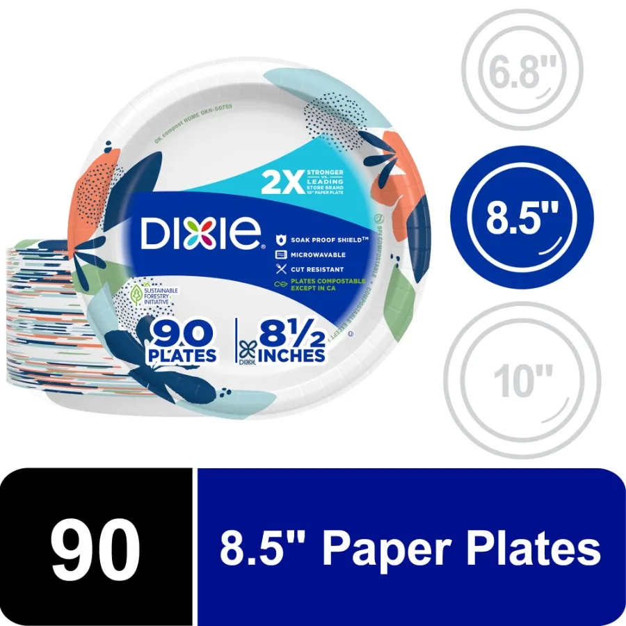 

Everyday Disposable Paper Plates, 8.5", Multi-Color, 90 Count