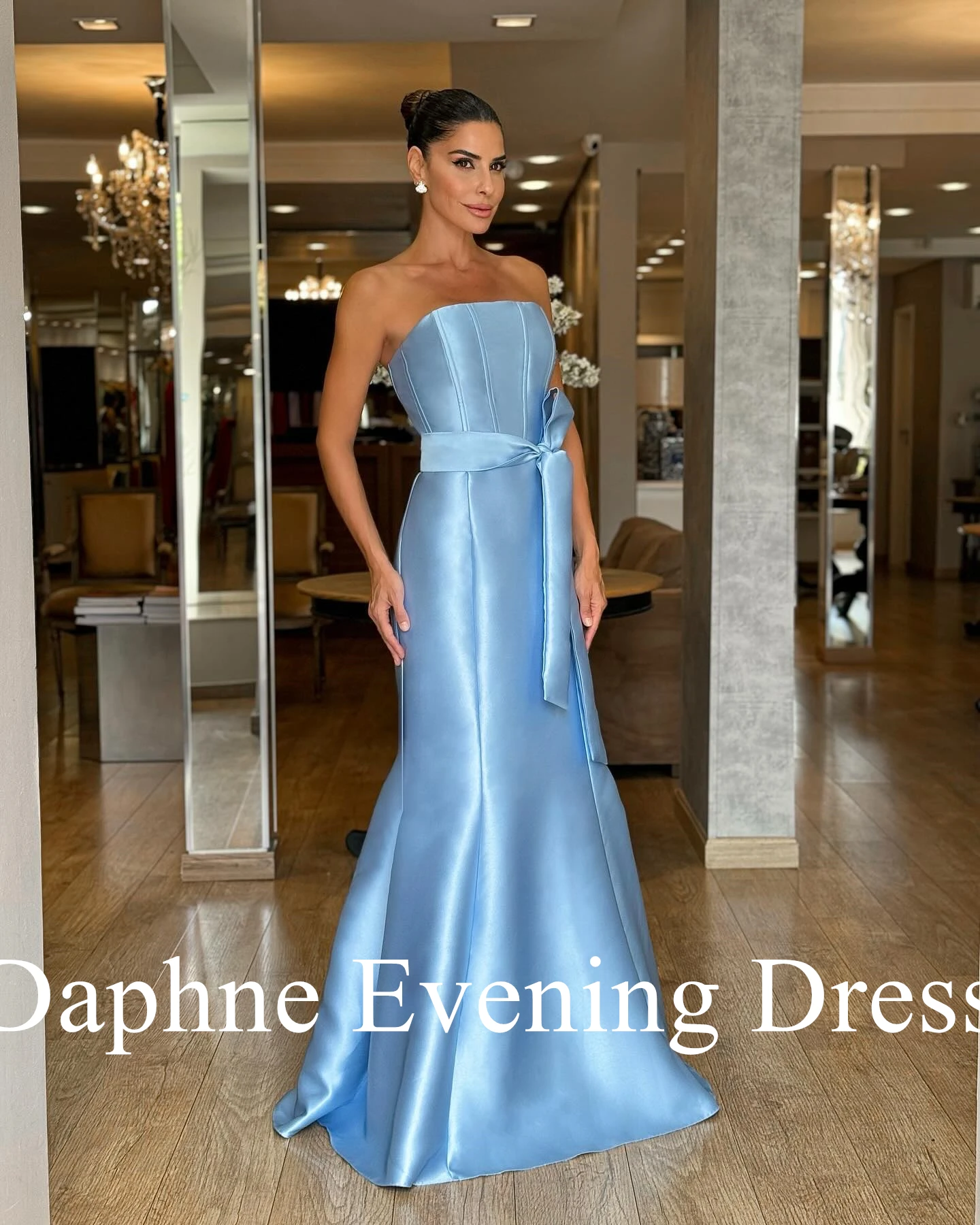 Customized  Classic Mermaid Strapless Belt Evening Dresses Temperament Satin Pleats Photo Color Vestido De Festa Robe d