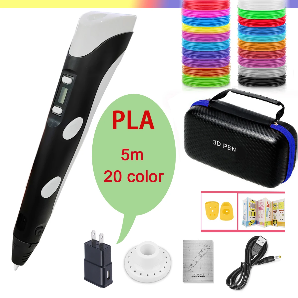 

3D Pen For Children 3D Drawing Printing Pen with LCD Screen With PLA 1.75mm Filament Toys for Kids Christmas Birthday DIY Gift