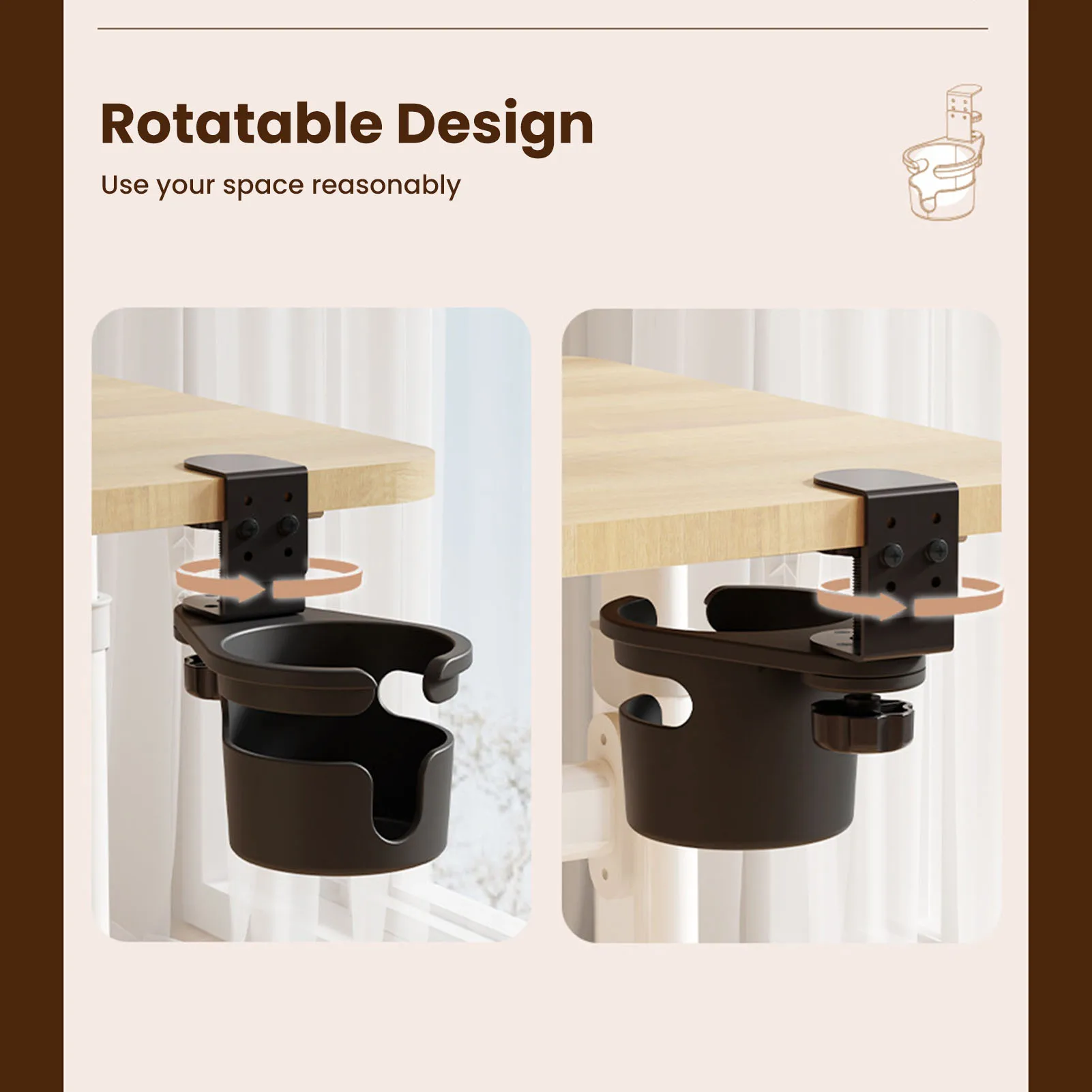 Desk Water Bottle Holder Desk Cup Holder Rotating Clip On Bottle Organizer Storage Rack for Coffee Drink Mugs Water Bottles
