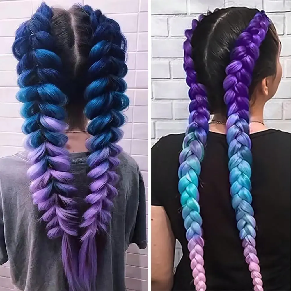 2 قطعة تمديد ذيل حصان الأرجواني الاصطناعية مع شريط مطاطي طويل مستقيم DIY بها بنفسك مضفر ذيل حصان هيربيسي النساء إكسسوارات الشعر #6