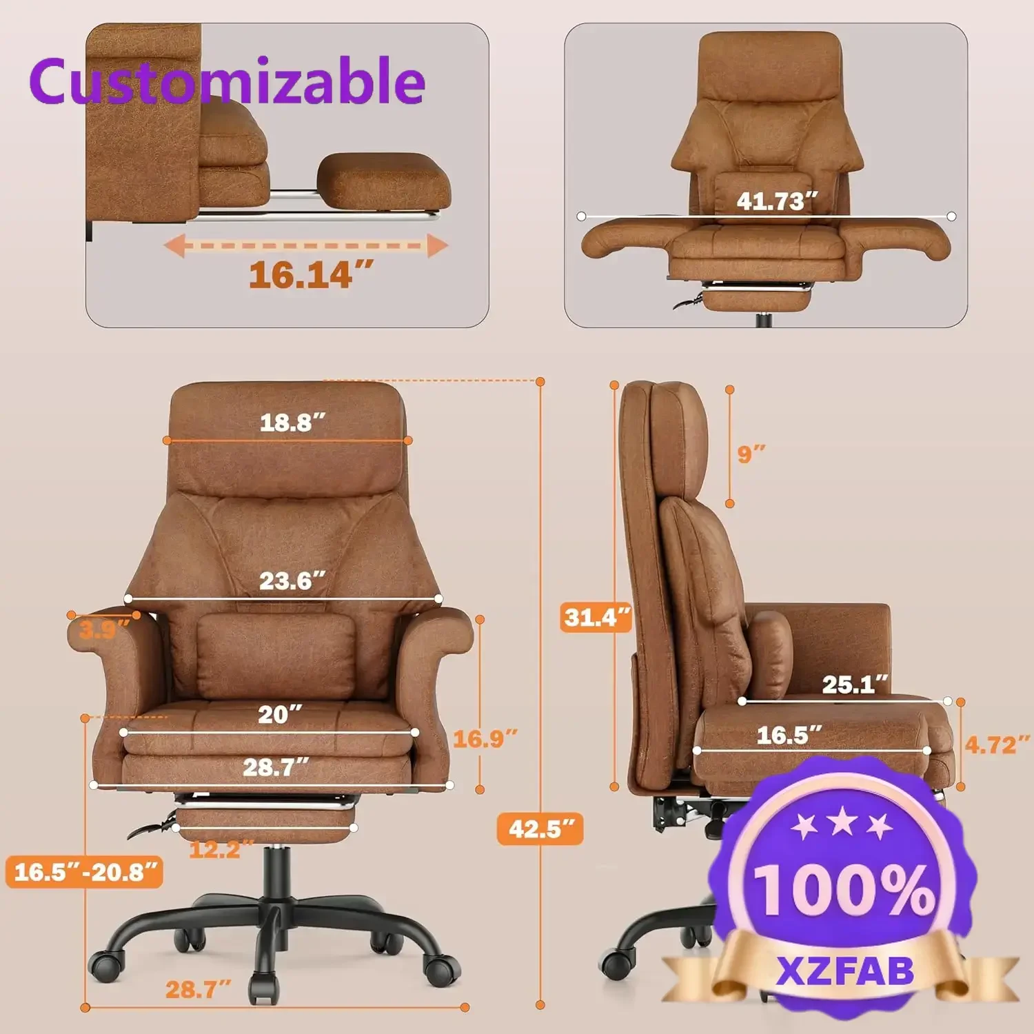 Factory Direct 2026 Leisure Style Reversible Armrests Big and Tall Office Desk Chair, Criss Cross Chair with Wheels