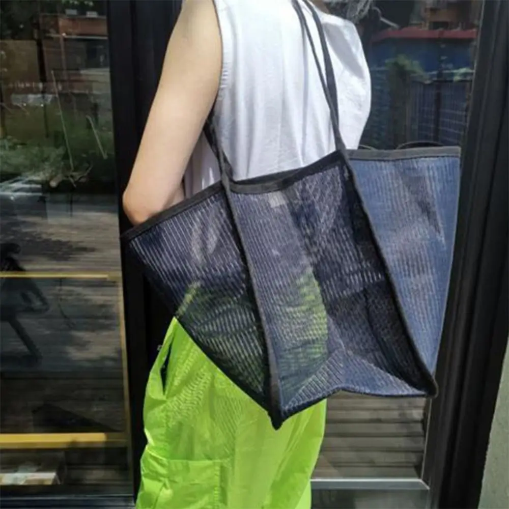 Multicolor Mesh Shoulder Bag Portable Translucent Multi-purpose Mesh Tote Bag Light Versatile Large-capacity Swimming Handbag