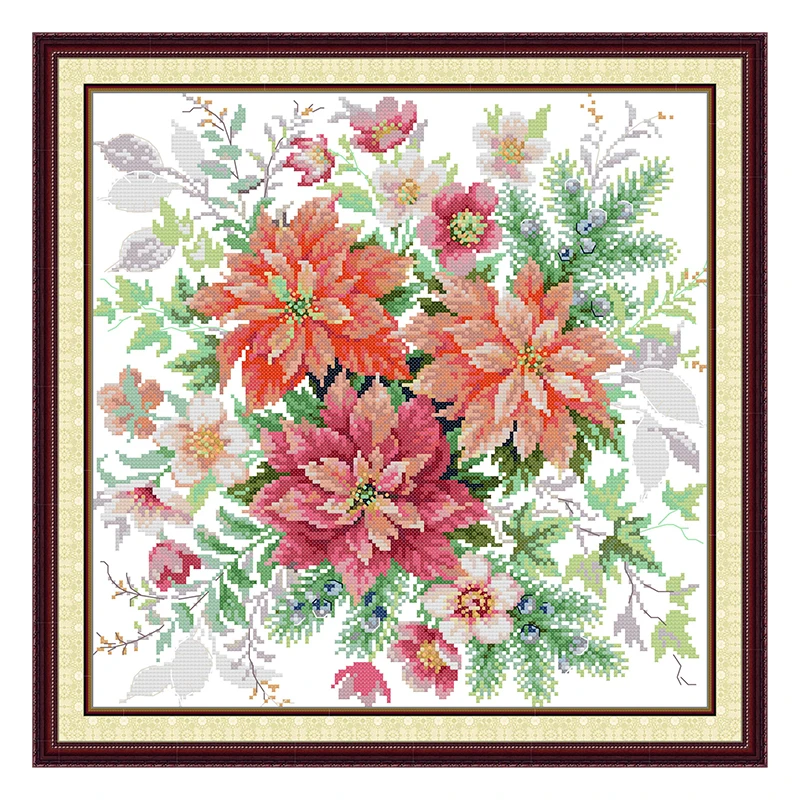 Euphorbia Pulcherrima Patterns Counted Cross Stitch Set DIY 11CT 14CT 16CT Stamped DMC Cross-stitch Kit Embroidery Needlework