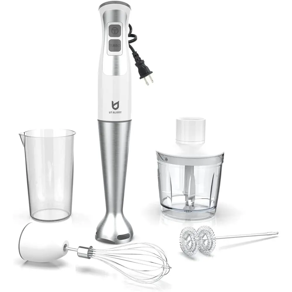 

5-in-1 8-Speed Immersion Blender with 500ml Food Grinder, 600ml Container, Milk Frother, Egg Whisk, Baby Food, Smoothies, Sauces
