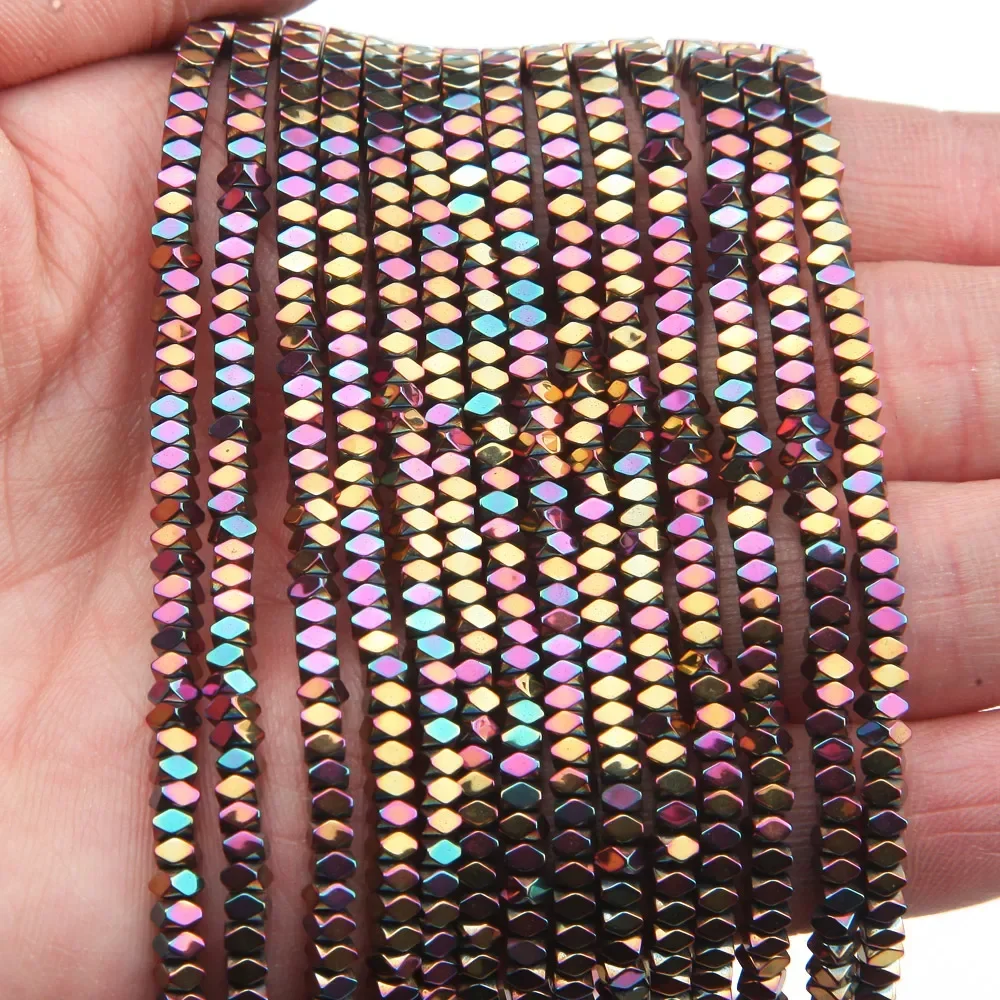 Cubo de hematita facetado, cuentas espaciadoras de color plateado para fabricación de joyas, pulsera, accesorios hechos a mano DIY, 3*2mm