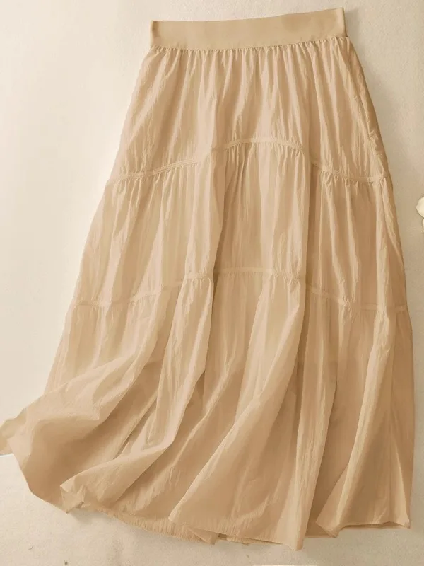 

Нежная юбка средней длины в стиле ретро, женская летняя тонкая свободная утягивающая эластичная юбка трапециевидной формы с высокой талией