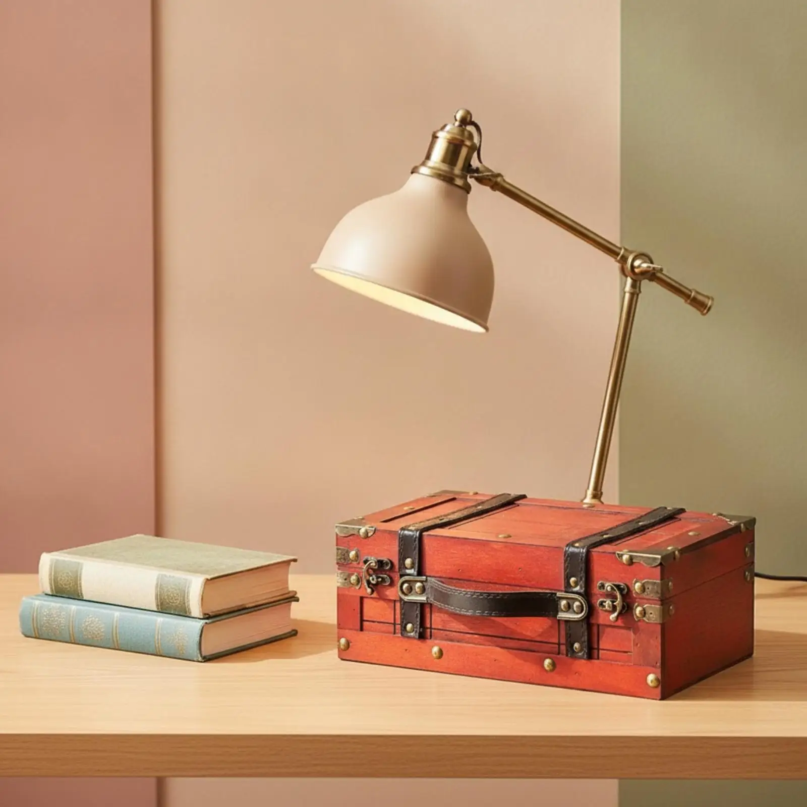 Vintage Suitcase Box Decorative Wooden Box with Leather Handle Retro Wooden Suitcase with Handle for Photographers, Shelf