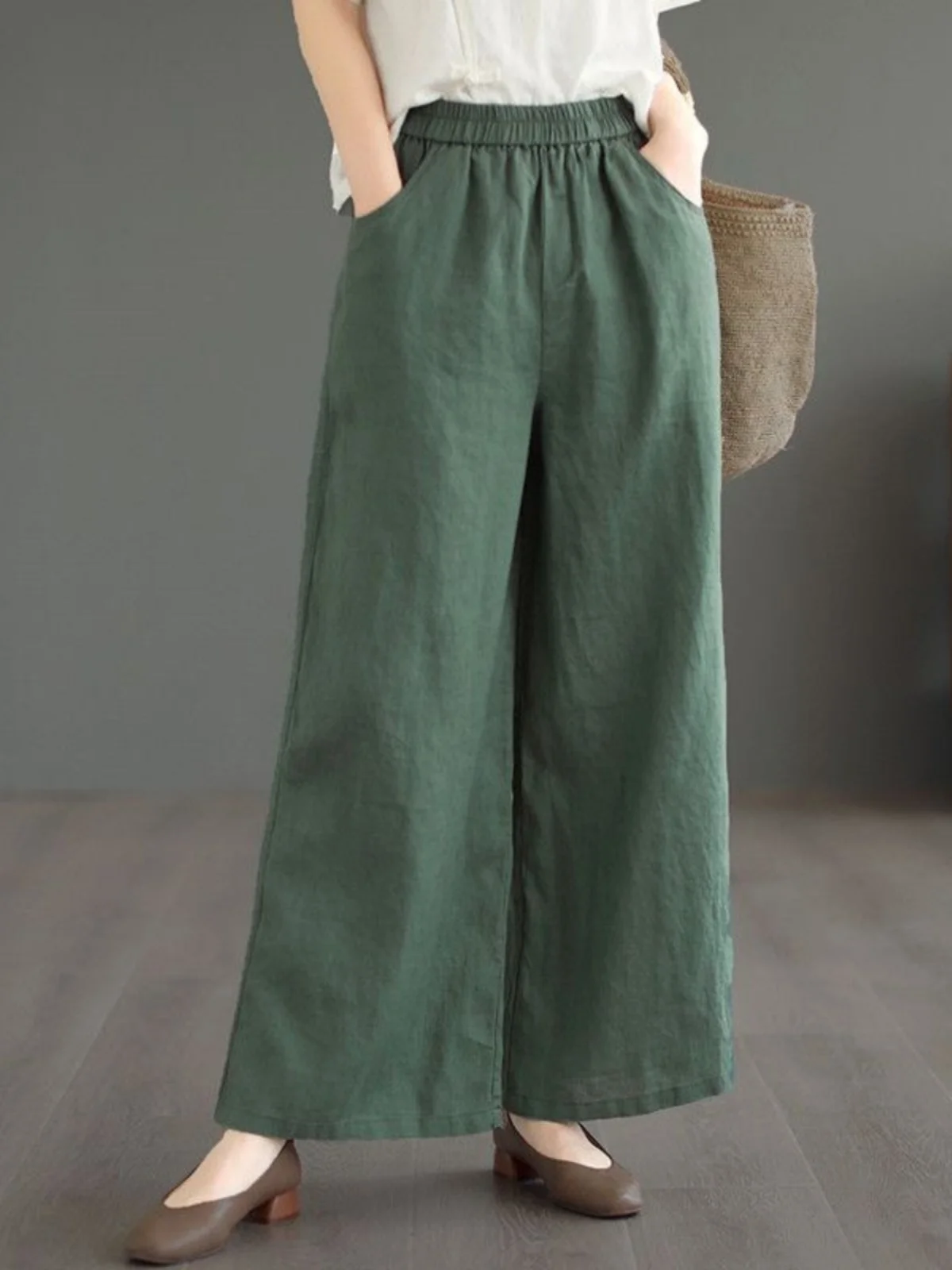 Summer Thin High Waist Loose Casual Cotton Linen Wide Leg Pants Women's plus Size Trousers Artistic Vintage Loose Fit