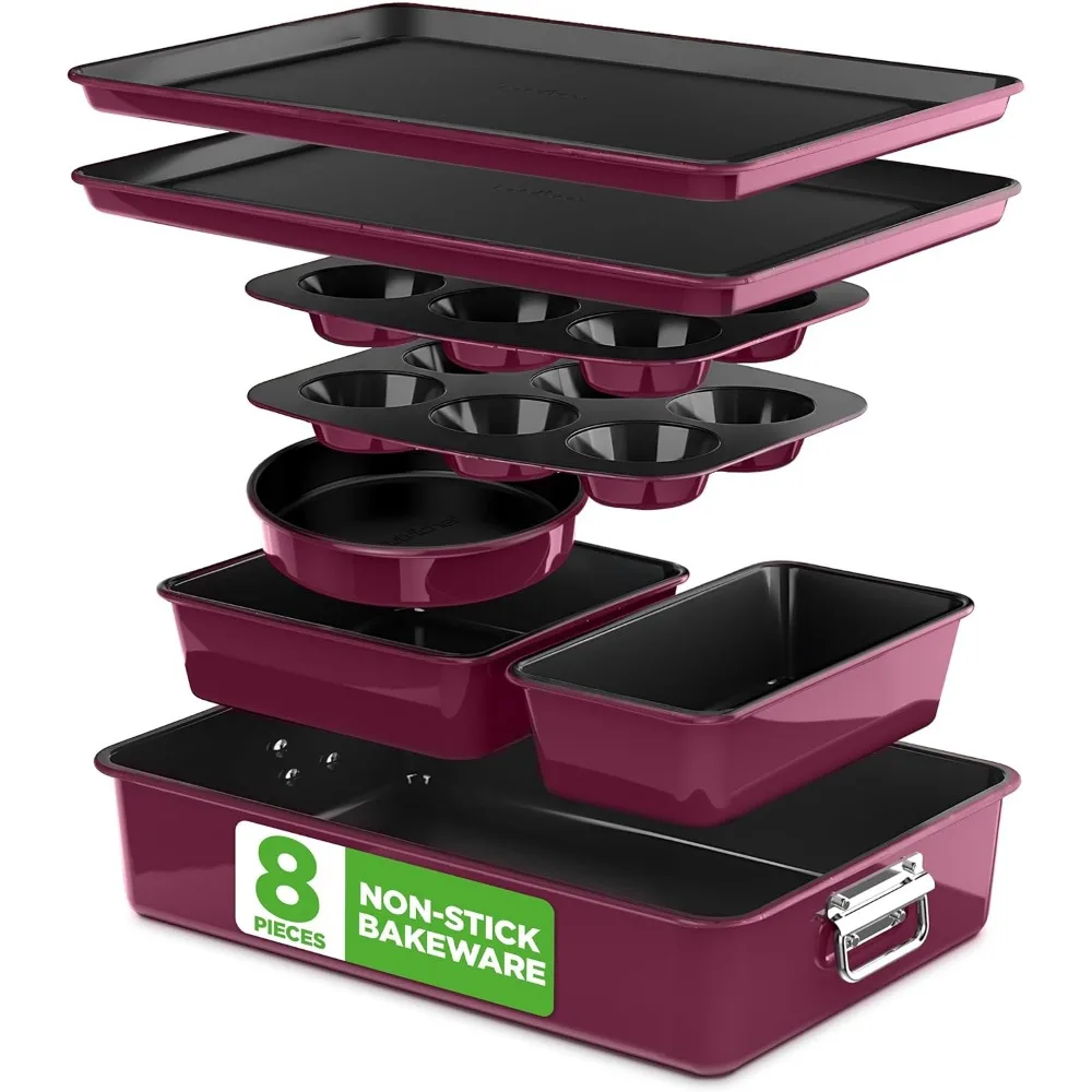 

8-Piece Nonstick Bakeware Set, Oven Safe to 450°F, Stackable for Easy Storage