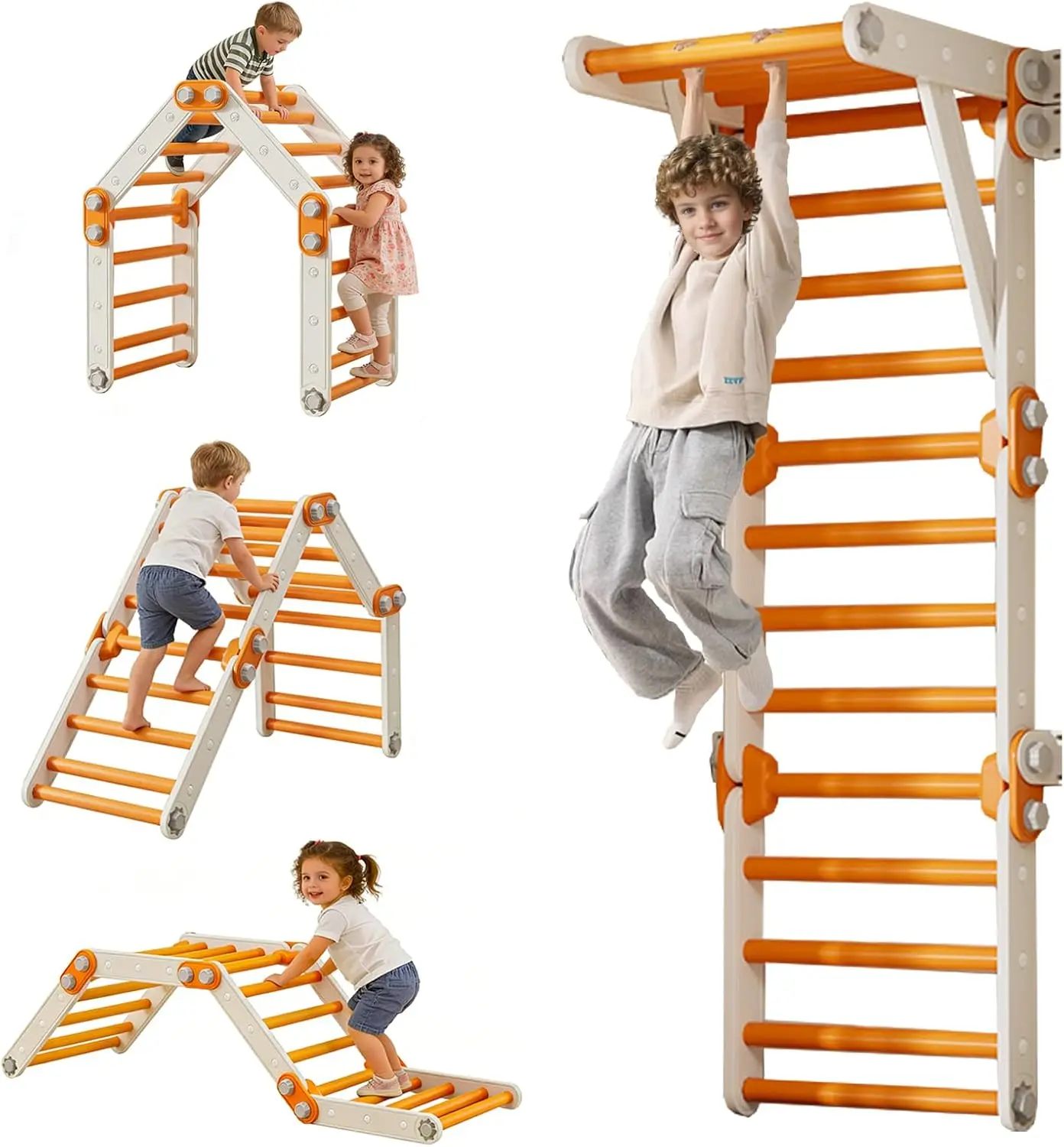 Toddler Climbing Gym Indoor, Foldable Pikler Triangle Set (Orange) | Indoor jungle gym, Montessori toddler climber. Converts