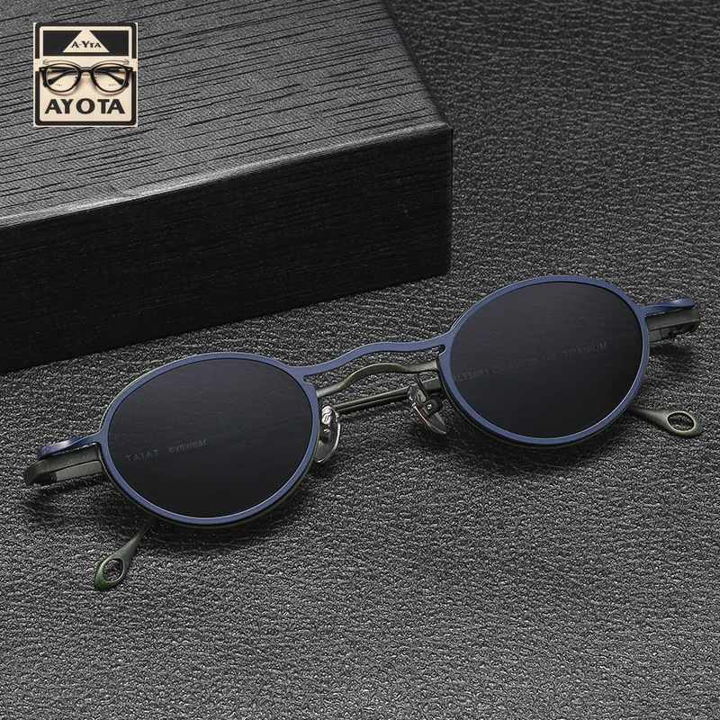 Magnetic Retro Fashion Sunglasses Men's Hand-made Small Frame Oval Pure Titanium Outdoor UV400 Protective SUNGLASSES for Women