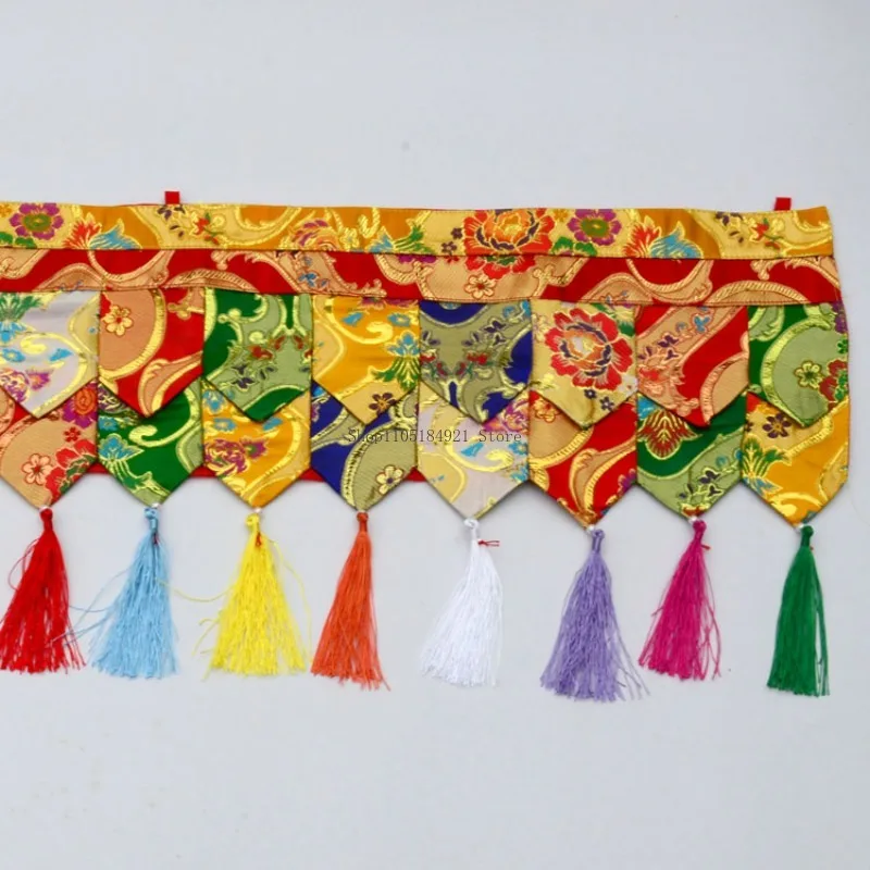 1M Tibetan Curtain Five Colorful Brocade Fabric Handmade Religious Supplies Home Buddhist Hall Tabletop Wall Decoration Curtain