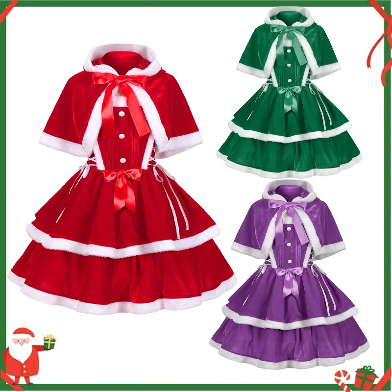 Costume de Cosplay de Noël Médiéval pour Femme, Robe de Père Noël Rouge, Vert, Violet, 3 Documents, Uniforme de Jeu Imbibé, Performance d'Halloween, Nouveau