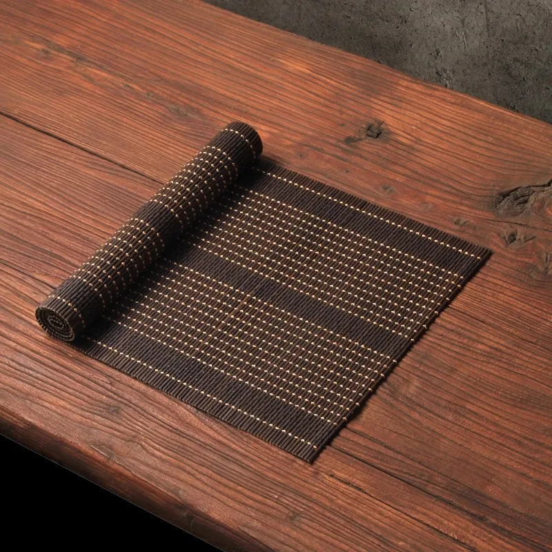 Zen Bamboo Tea Table Mat - Heatproof Japanese Style Tea Ceremony Cloth, Coffee Color Tea Art Mat ，Chinese Gongfu Tea Accessorie