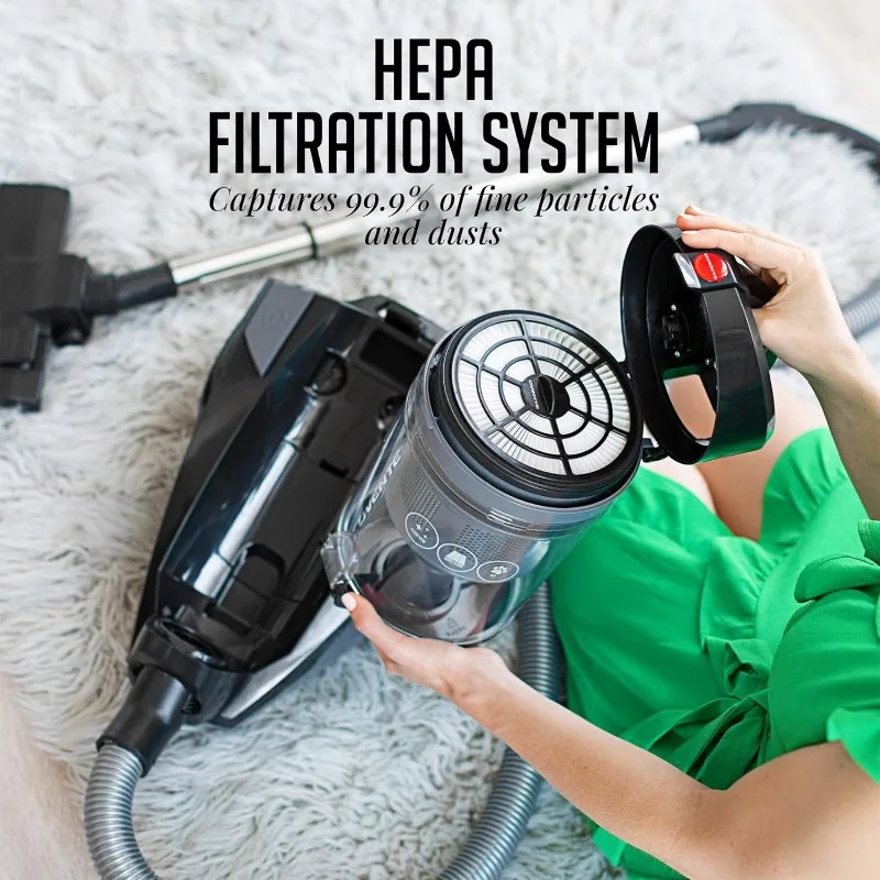 Ovente 헤비 듀티 전기 백리스 캐니스터 진공 청소기 3L 먼지 컵, 청소 기능이 있는 휴대용 유선 흡입 진공 기계