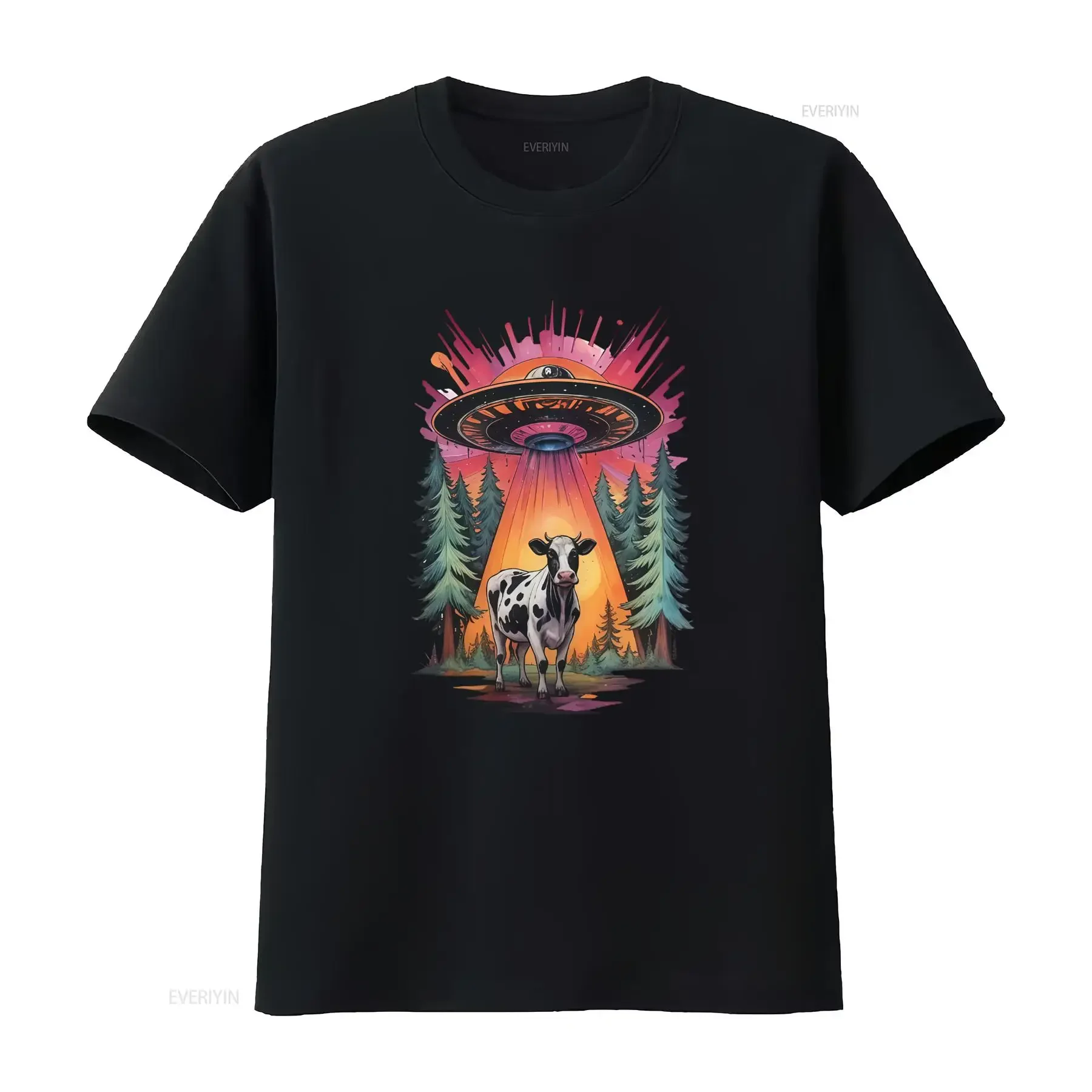 Alien UFO Abducts Cow T Shirt Funny Vintage Retro Paranormal Design Oversized Fit for Comfort vintage Washed fashion streetwear