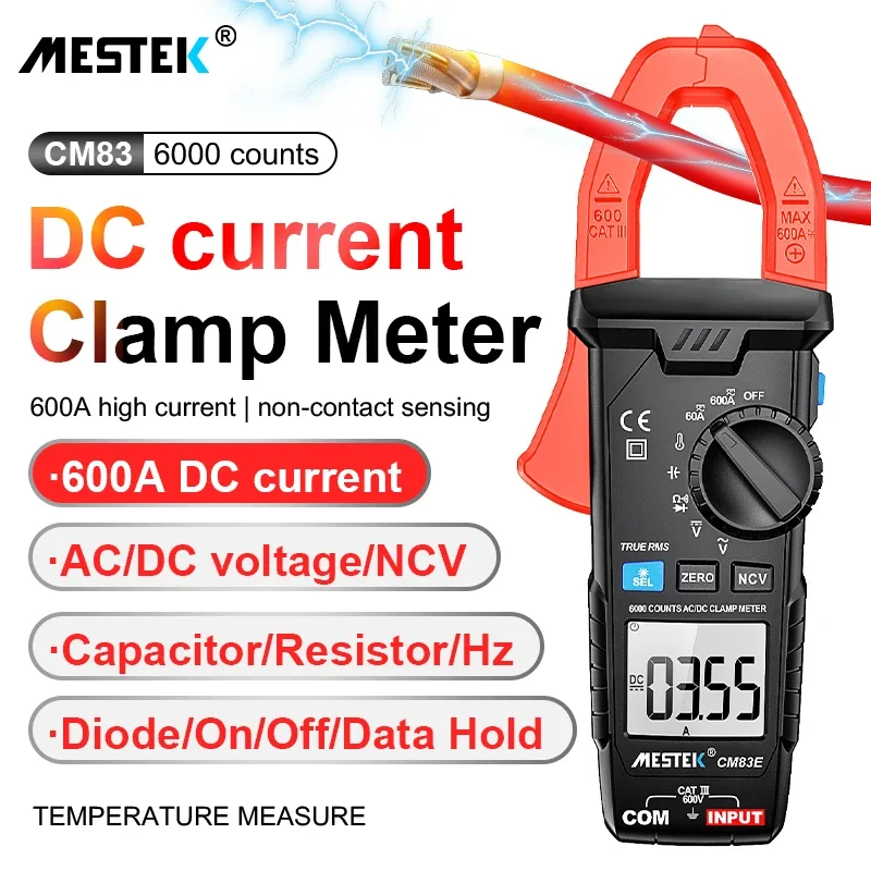 

Mestek Clamp Meter Digital Multimeter DC/AC Current 600A Capacitance NCV Ohm DC Current Meter True RMS Auto Range CM83E