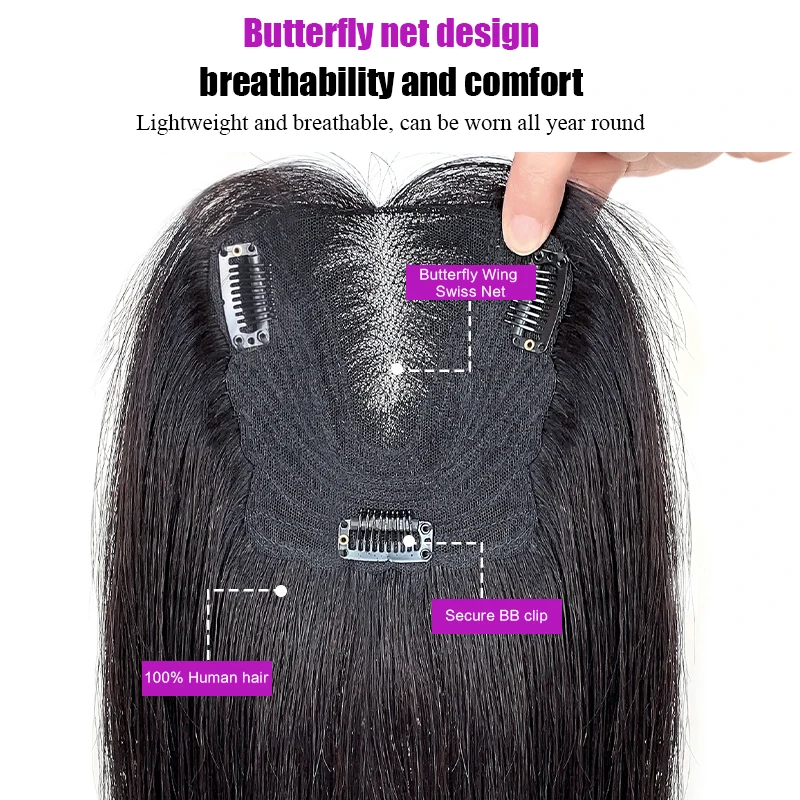 4.5*5 Inch Lace Base Hair Topper 10inch Silk Straight Remy Hairpiece Natural Human Hair One Piece with Clips Toppers for Women