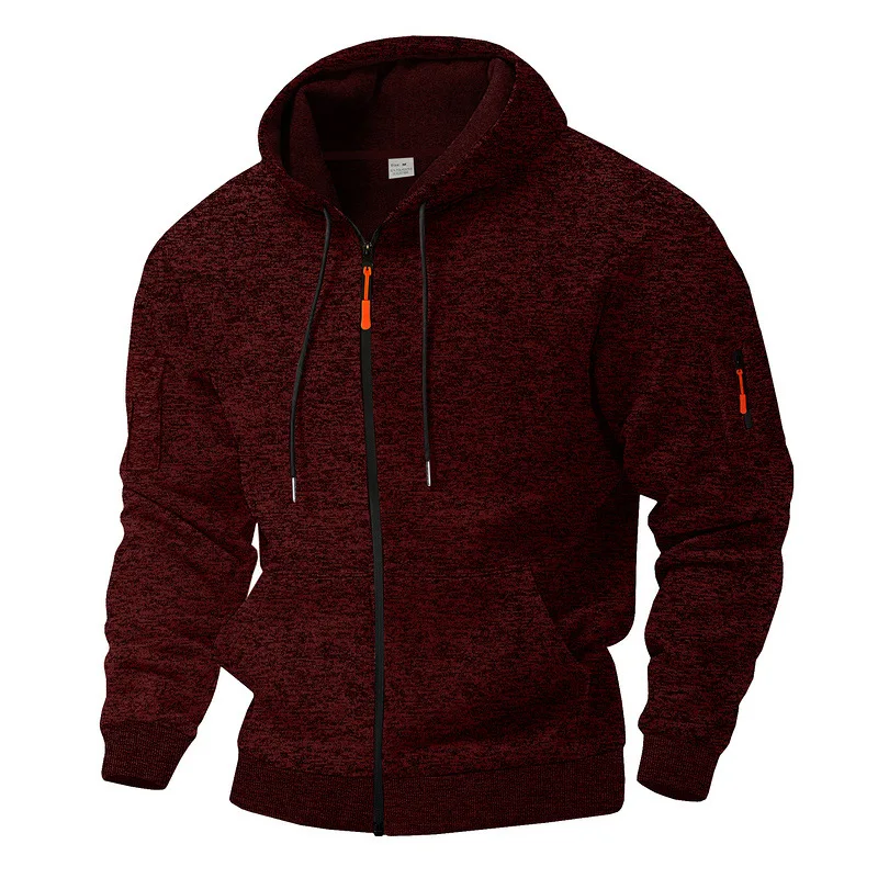 Heavy fleece men's jacket winter retro tooling pocket hooded zipper sports sweater men