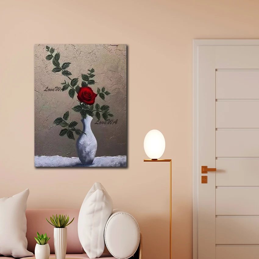 

Still Life Abstract Flowers Wall Pictures, Handmade Art Crafts, No Framed, Modern Floral Vase Textured Canvas Oil Paintings