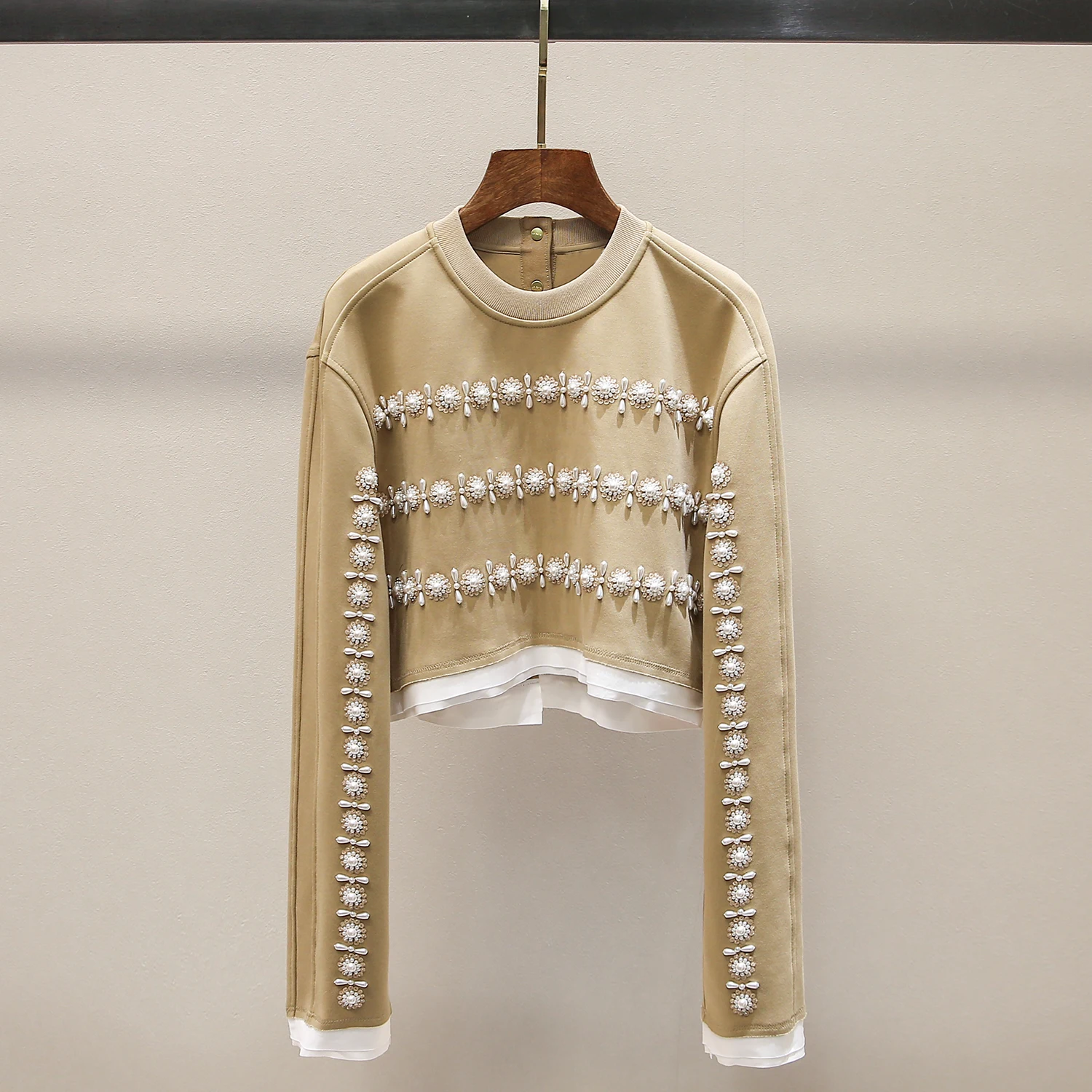 

High-End ort Embroidered Casual Heavy-Stitch Sweatirt Women's Spring Faion Straight-Cut Long-Sve Round-Ne Pullover