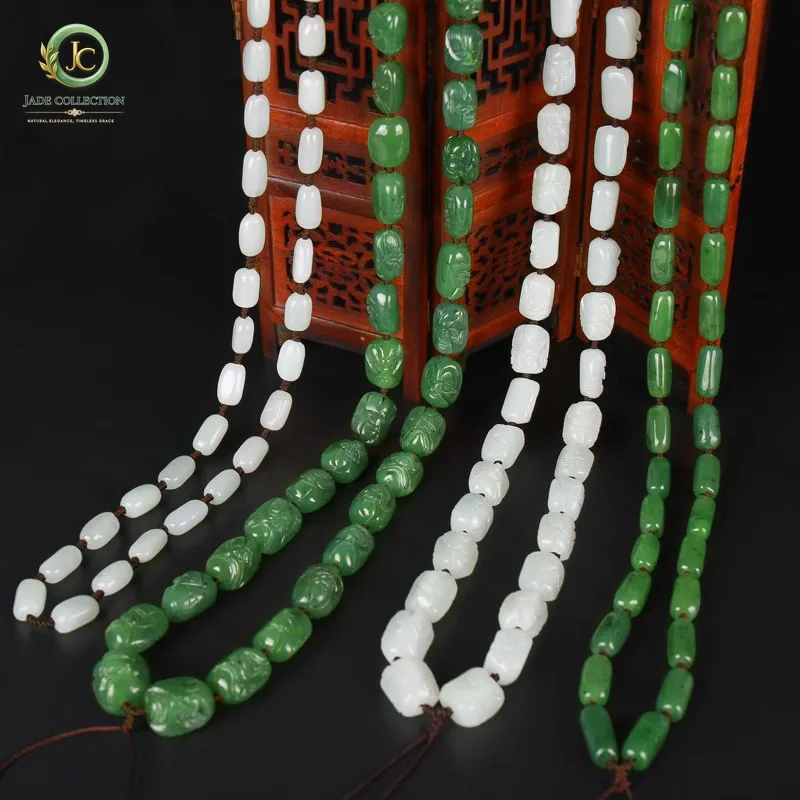Premium quality Hetian jade eighteen luohan lanyard men women models handmade jasper necklace white chain jade pendant lanyard