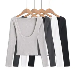 Women Long Sleeve Ribbed The One-strap Open Back Top Tshirt