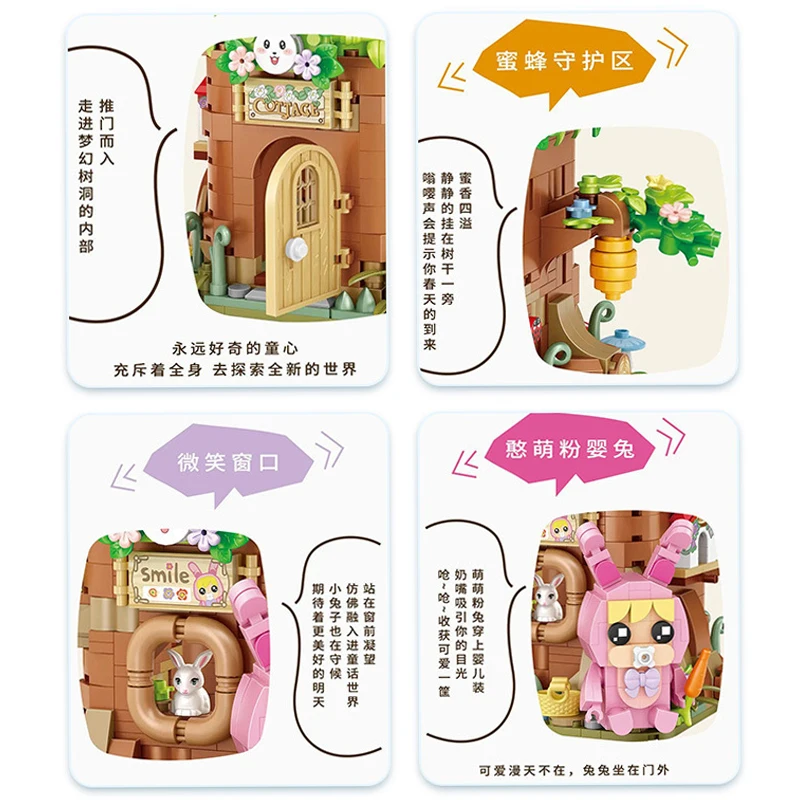 Loz Creative Mini Pen Holder Forest Rabbit Tree House Building Block Diy Office Desktop Decoration Stationery Brick For Kids Gif