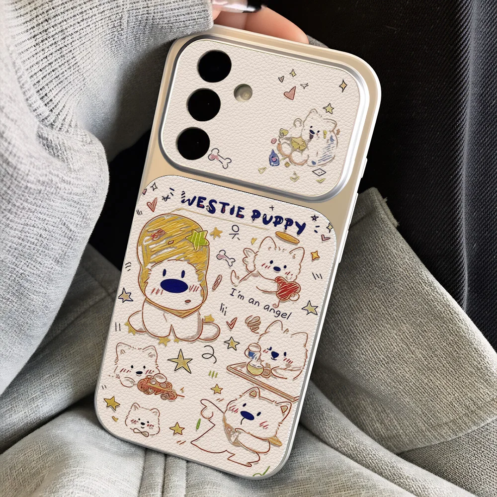 Cute Cartoon Dog Phone Case For Samsung A56 A57 5g A16 A17 A37 A27 A55 A36 S23 S24 S25 S26 Ultra Plus FE Lanyard and Stand Cover