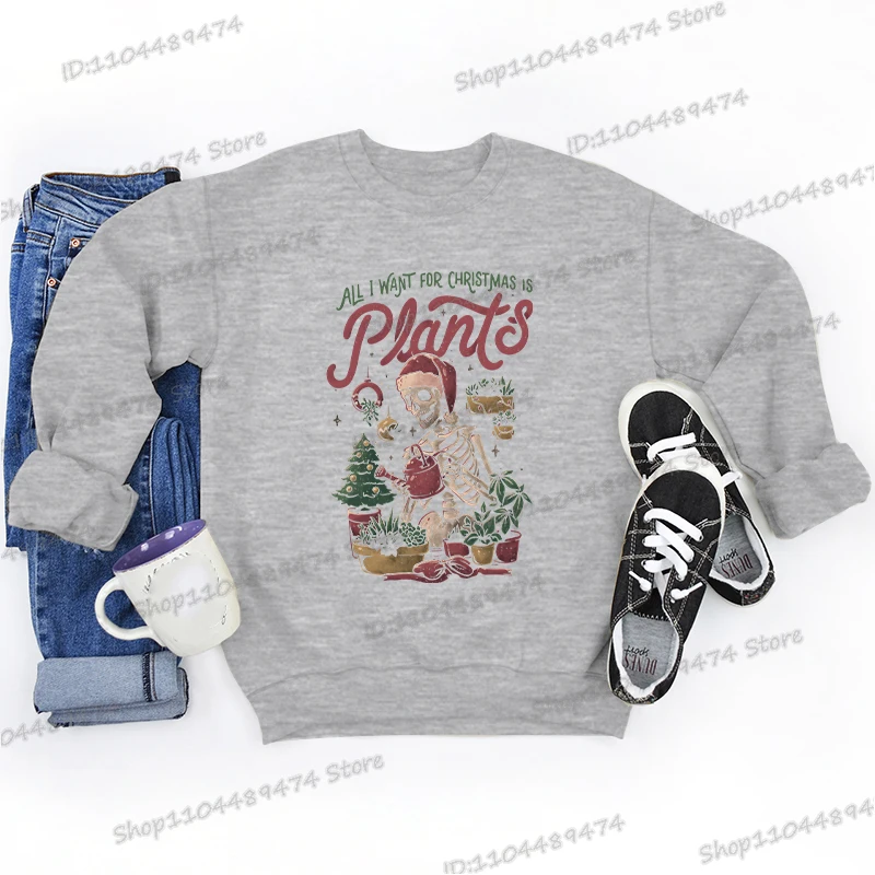 كل ما أريده لعيد الميلاد هو بلوزات مطبوعة بالنباتات للرجال والنساء جرافيك سوداديراس Y2K ملابس جمالية على الموضة بلوفر عيد الميلاد