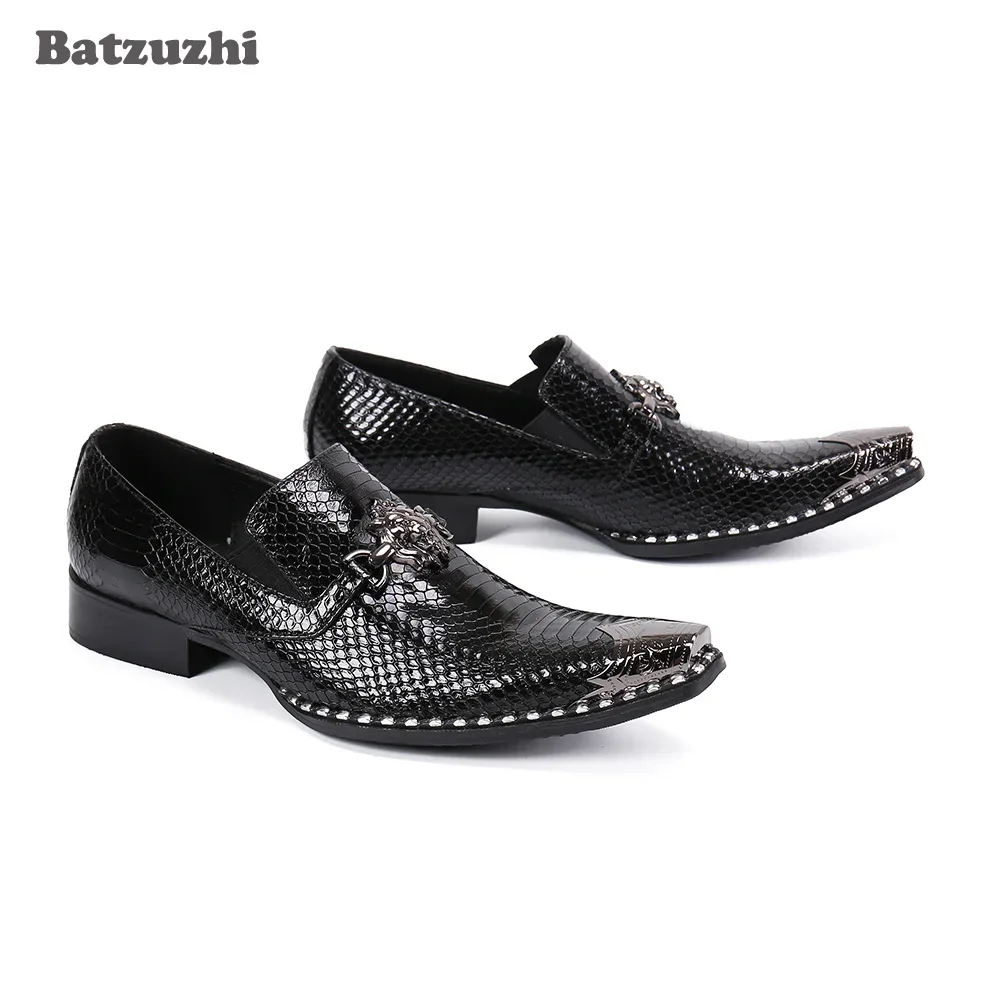 

Batzuzhi Fashion Men Shoes Black Genuine Leather Dress Shoes Pointed Metal Cap Business Leather Shoes Zapatos Hombre, 38-46