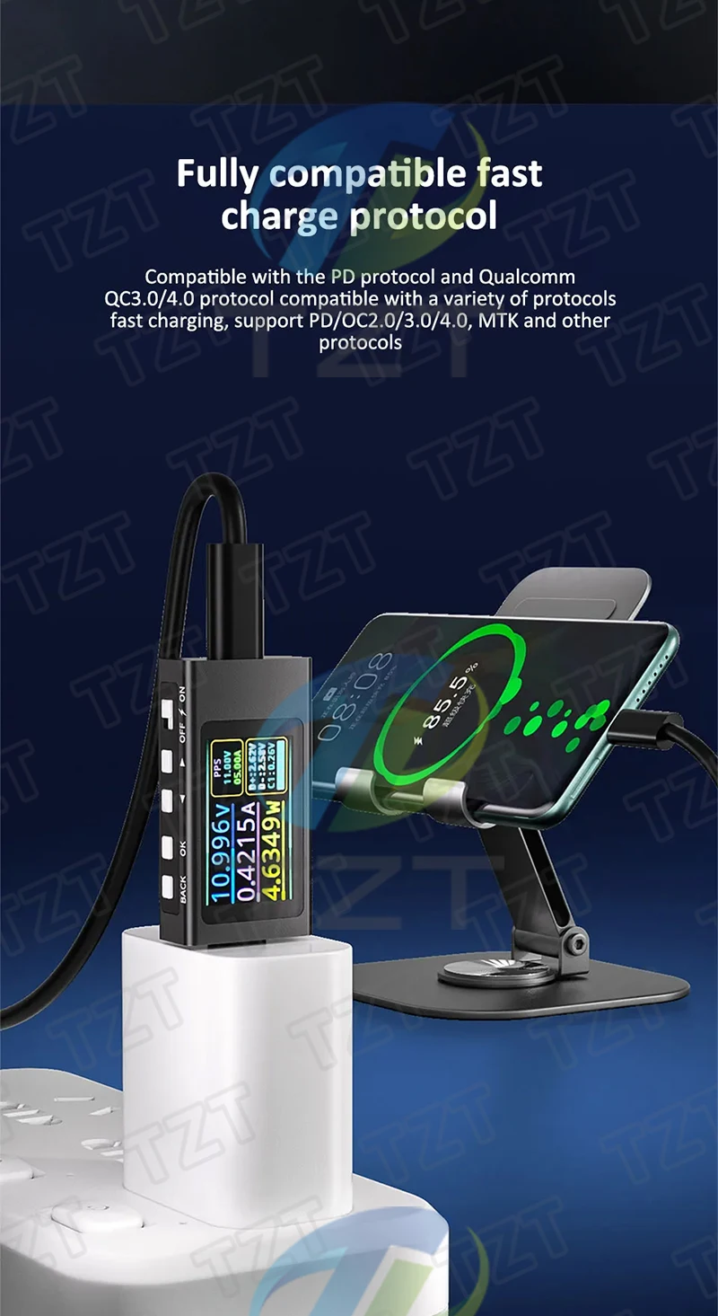 KWS-X1 Typ-C Strom- und Spannungsmonitor DC 4-30V 0-12A Leistungsmesser Tester PD Batteriekapazität Digitaler LCD-Anzeigemesser – Detail 2
