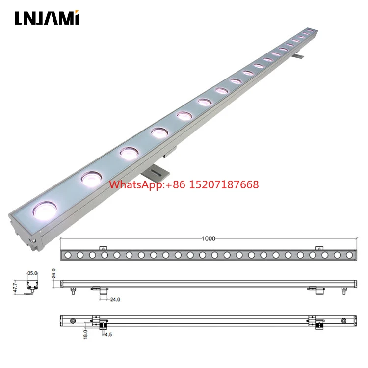 Arandela de pared lineal LED RGB con perfil de aluminio, opciones de 24W/36W, controlado por DMX 512 para iluminación de puente de construcción