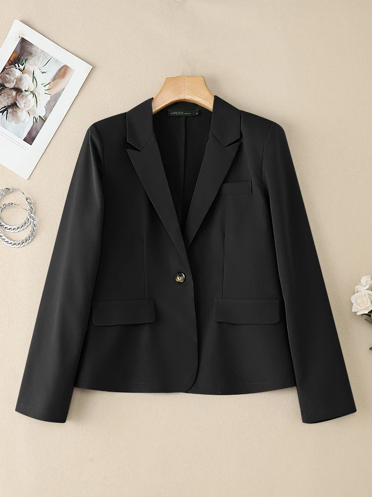 

ZANZEA 2025, осенняя верхняя одежда, офисный женский пиджак, стильные куртки с лацканами и длинными рукавами, однотонные облегающие пальто, черный пиджак, куртки