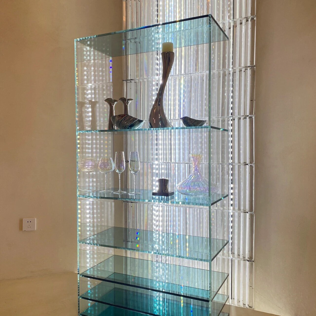 Gradient Blue Display Cabinet Made of Glass Italian Minimalist Living Room