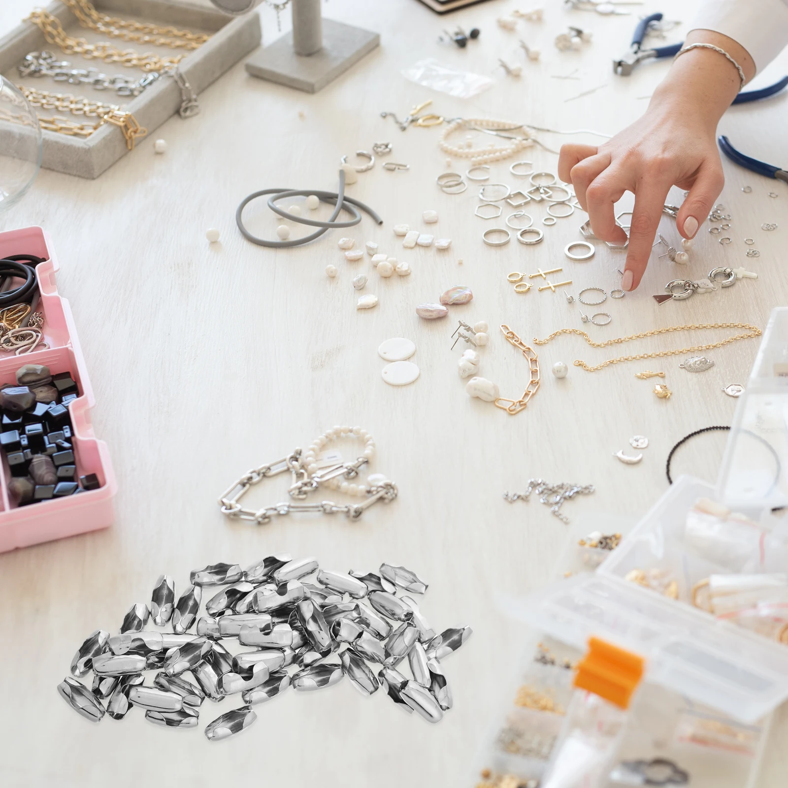 

50 Pcs Stainless Steel Connection Buckle Clasps Silver Beaded Chain Connector for Jewelry Making Crafts Accessories