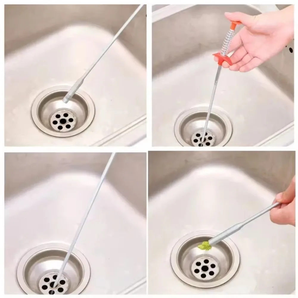 60cm Spring Pipe Dredging Tools, Drain Snake, Drain Cleaner Sticks Clog Remover Cleaning Household for KitchenBending Sink Tool