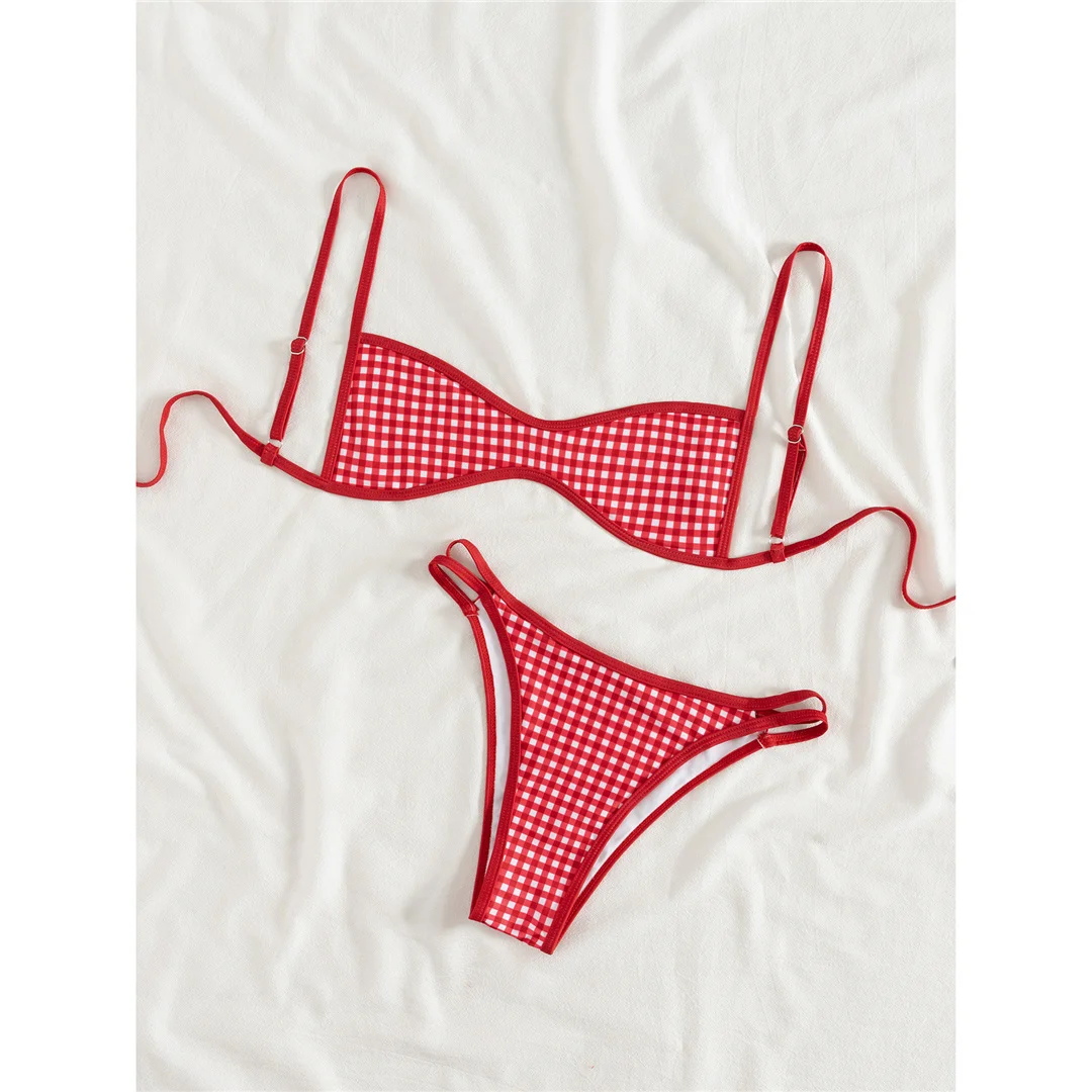 XS - L 2026 Bedruckter Bikini mit Polka Dots, Damen-Badeanzug, zweiteiliger Bikini-Set, kariertes Badeoutfit, Badeanzug, Schwimmanzug V8039 – Detail 23