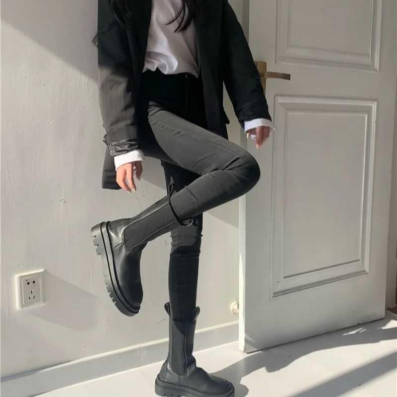 

Джинсы-карандаш женские с высокой талией узкие эластичные потертые пуговицы повседневные универсальные брюки тонкие корейский стиль повседневные простые низы новые