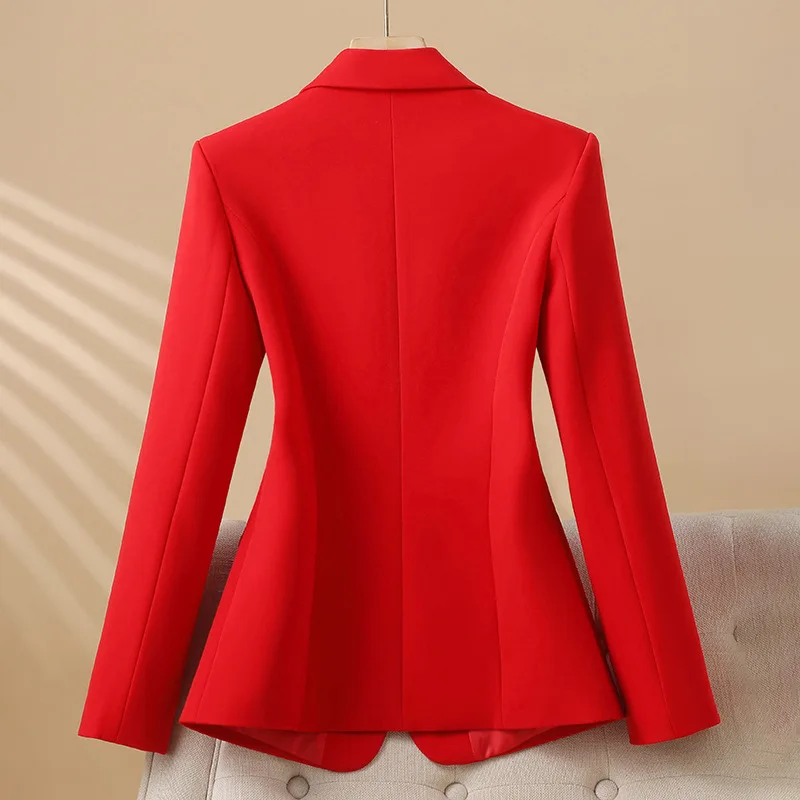 

Bright Red Women's Long-sleeve Blazer, Black Single-button V-neck Jacket, Business-casual Style, White Fitted Top in Asian Sizes