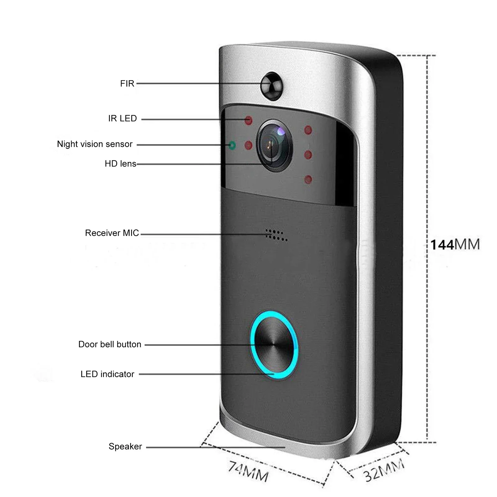 Timbre de puerta con vídeo V5, timbre inalámbrico con Wifi, intercomunicador de voz de 1080P, cámara inteligente con detección de movimiento,