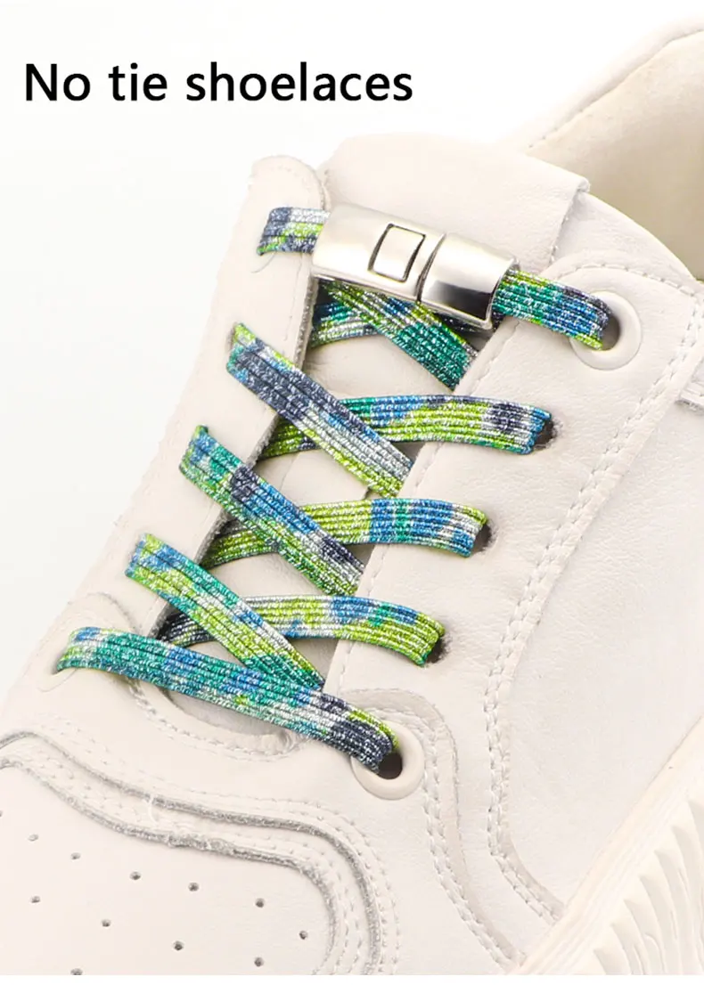 Cross Lock No Tie Schnürsenkel Flache elastische Schnürsenkel Candy Rainbow Gold Glitzer Gummibänder Schnürsenkel für Sneakers Erwachsene Kinder – Detail 1