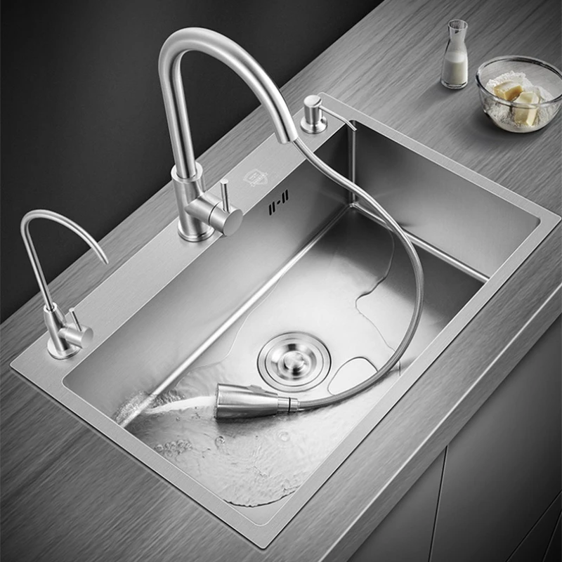

304 Stainless Steel Nano Silver Undermount Single Bowl Kitchen Sink Antibacterial Deep Basin Easy Clean Dish Drainer Furniture