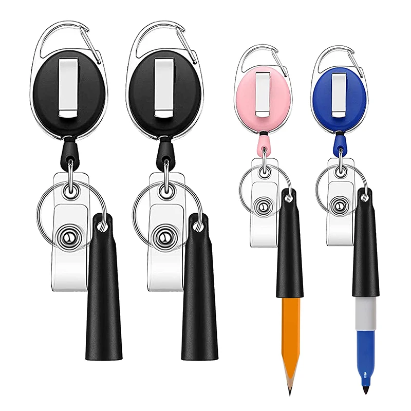 Pen Pencil Holder Retractable Stainless Steel Silicone ABS Anti Lost Rope Key Ring Chain Belt Clip for Camping Hiking Traveling