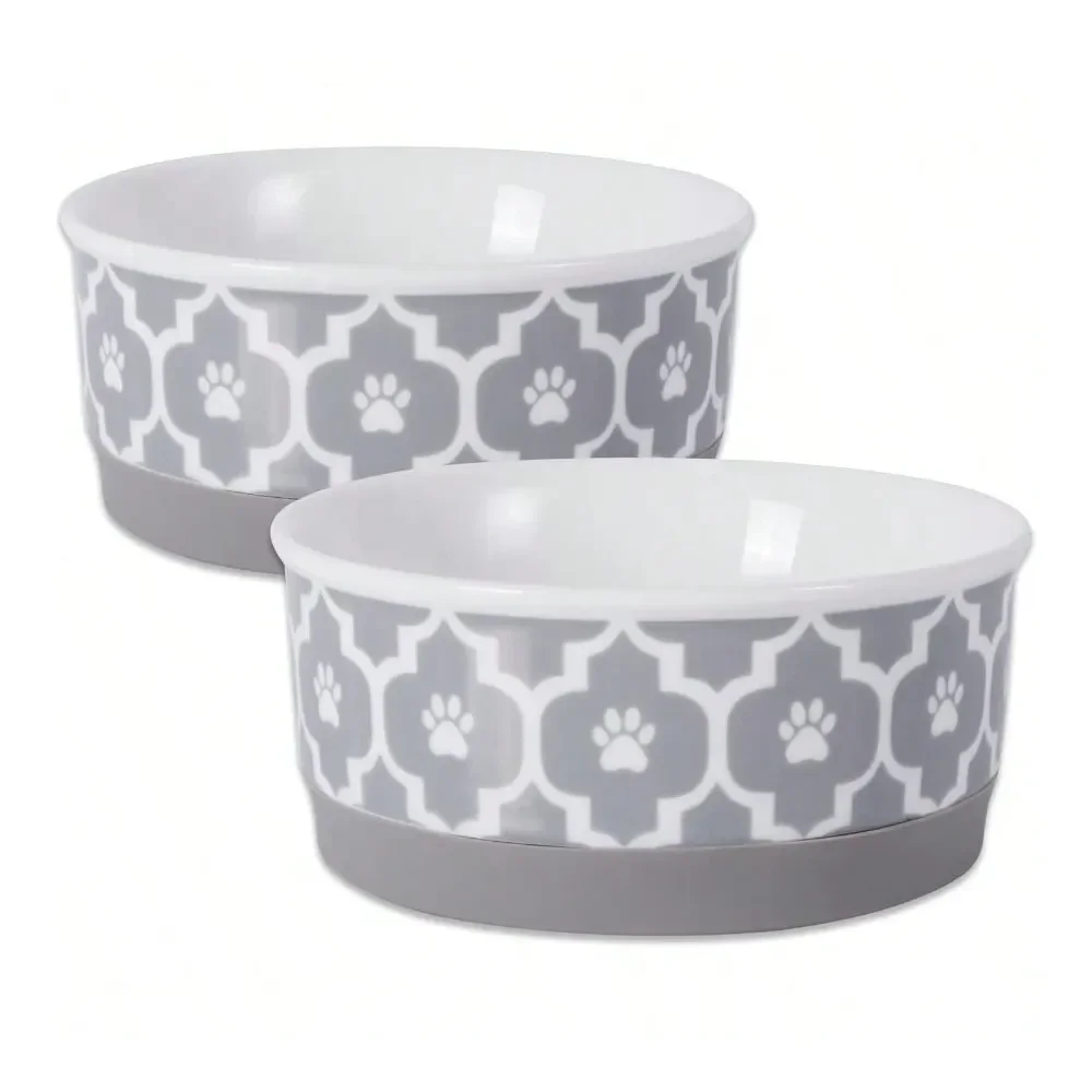 

Dog Supplies Dogs Accessories Print Ceramic Pet Bowl Lattice Collection Large Set 7.5x2.4 Gray 2 Count