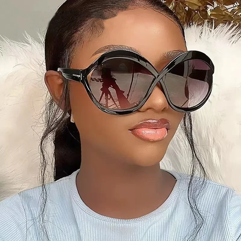 New oversized frame T sunglasses ins sun protection sunglasses for women circular cross frame anti blue light glasses